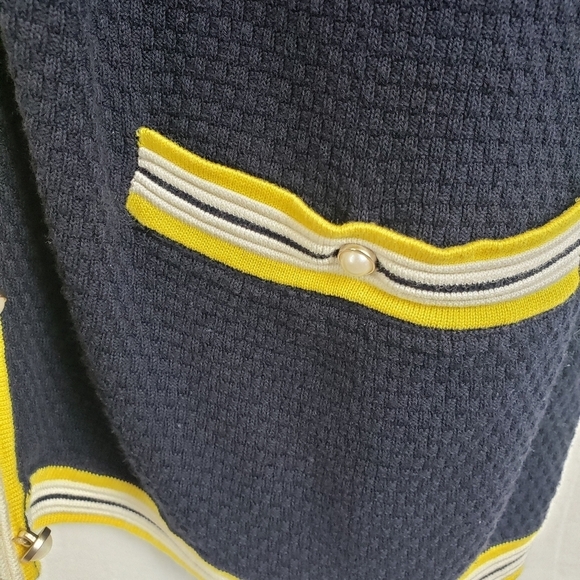 Talbot's Navy and Yellow 3/4th Length Sleeve Button Down Sweater w/Pockets Sz 1X - Picture 6 of 11